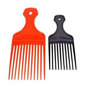 Vintage Hair Picks Lift Comb Plastic Made In USA Red Black 2 Pack 7 in